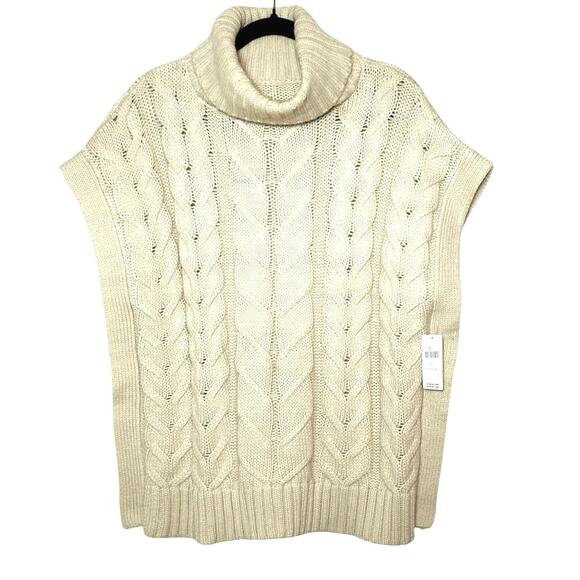 NWT Anthropologie Women’s Cable Knit Turtleneck Sweater Vest Cream Size Large - Picture 2 of 9